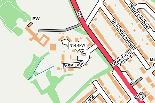 N14 4PW map - OS OpenMap – Local (Ordnance Survey) N14 4PW map - OS OpenMap – Local (Ordnance Survey)