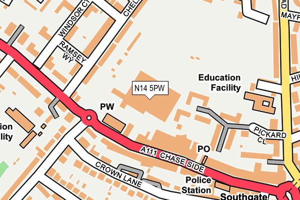 N14 5PW map - OS OpenMap – Local (Ordnance Survey) N14 5PW map - OS OpenMap – Local (Ordnance Survey)