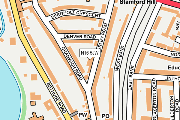 N16 5JW map - OS OpenMap – Local (Ordnance Survey) N16 5JW map - OS OpenMap – Local (Ordnance Survey)