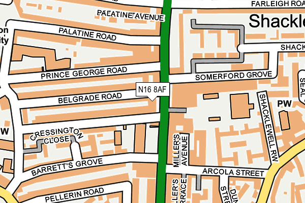 N16 8AF map - OS OpenMap – Local (Ordnance Survey) N16 8AF map - OS OpenMap – Local (Ordnance Survey)