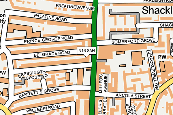 N16 8AH map - OS OpenMap – Local (Ordnance Survey) N16 8AH map - OS OpenMap – Local (Ordnance Survey)