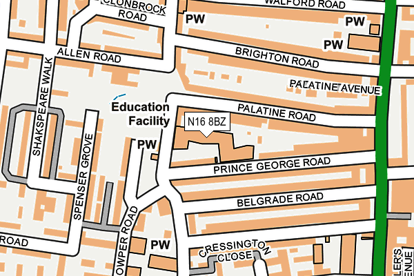 N16 8BZ map - OS OpenMap – Local (Ordnance Survey) N16 8BZ map - OS OpenMap – Local (Ordnance Survey)
