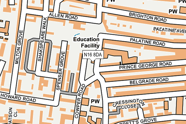 N16 8DA map - OS OpenMap – Local (Ordnance Survey) N16 8DA map - OS OpenMap – Local (Ordnance Survey)