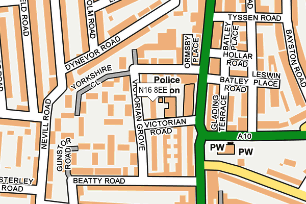 N16 8EE map - OS OpenMap – Local (Ordnance Survey) N16 8EE map - OS OpenMap – Local (Ordnance Survey)