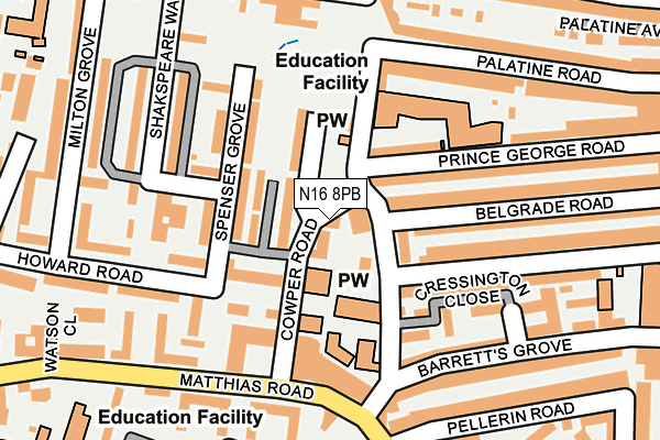 N16 8PB map - OS OpenMap – Local (Ordnance Survey) N16 8PB map - OS OpenMap – Local (Ordnance Survey)