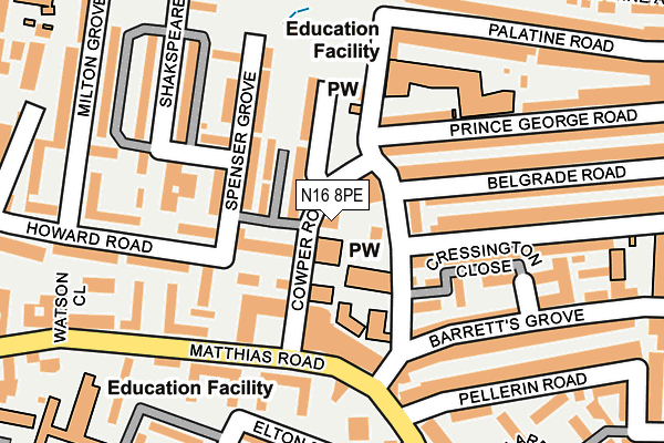 N16 8PE map - OS OpenMap – Local (Ordnance Survey) N16 8PE map - OS OpenMap – Local (Ordnance Survey)