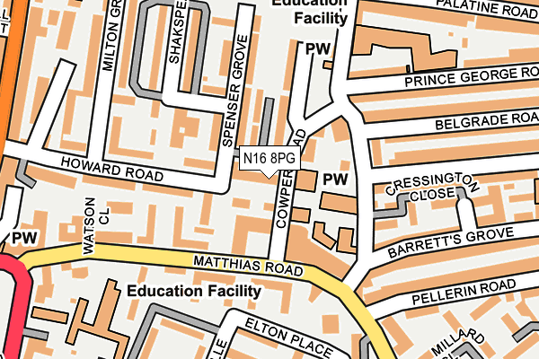 N16 8PG map - OS OpenMap – Local (Ordnance Survey) N16 8PG map - OS OpenMap – Local (Ordnance Survey)