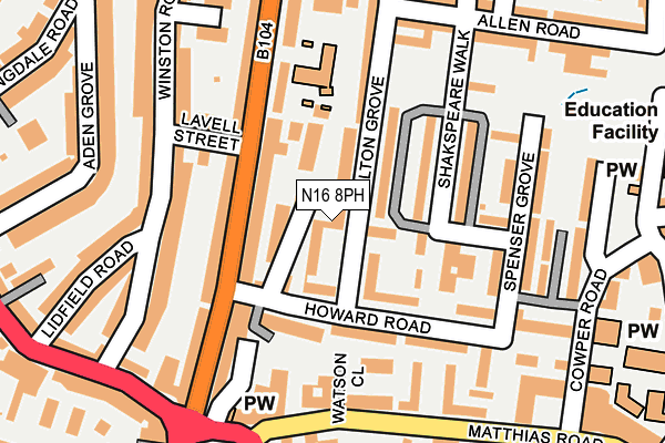 N16 8PH map - OS OpenMap – Local (Ordnance Survey) N16 8PH map - OS OpenMap – Local (Ordnance Survey)