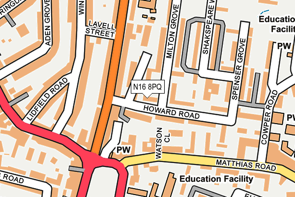 N16 8PQ map - OS OpenMap – Local (Ordnance Survey) N16 8PQ map - OS OpenMap – Local (Ordnance Survey)