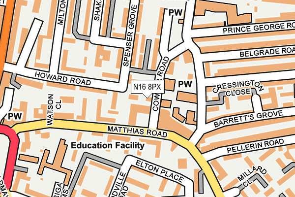 N16 8PX map - OS OpenMap – Local (Ordnance Survey) N16 8PX map - OS OpenMap – Local (Ordnance Survey)