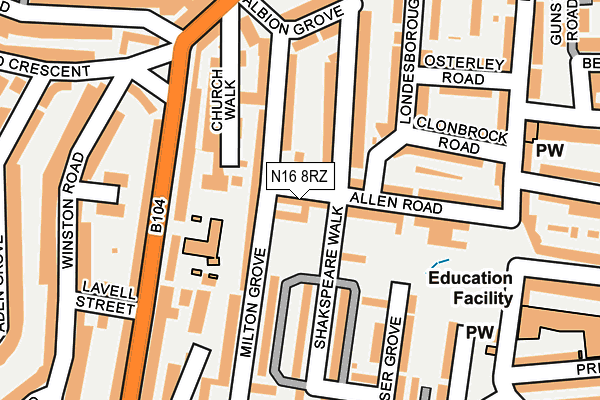 N16 8RZ map - OS OpenMap – Local (Ordnance Survey)