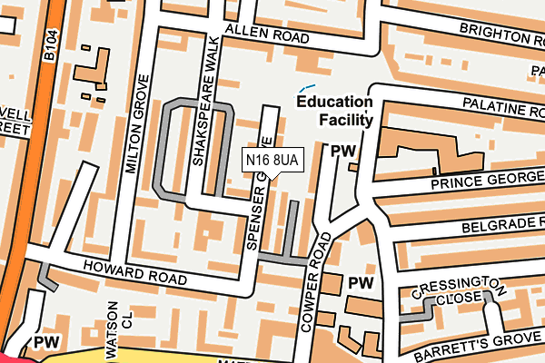 N16 8UA map - OS OpenMap – Local (Ordnance Survey) N16 8UA map - OS OpenMap – Local (Ordnance Survey)