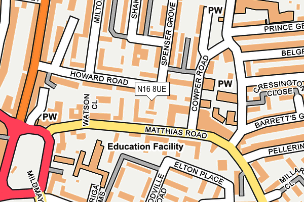 N16 8UE map - OS OpenMap – Local (Ordnance Survey) N16 8UE map - OS OpenMap – Local (Ordnance Survey)