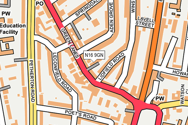 N16 9GN map - OS OpenMap – Local (Ordnance Survey) N16 9GN map - OS OpenMap – Local (Ordnance Survey)