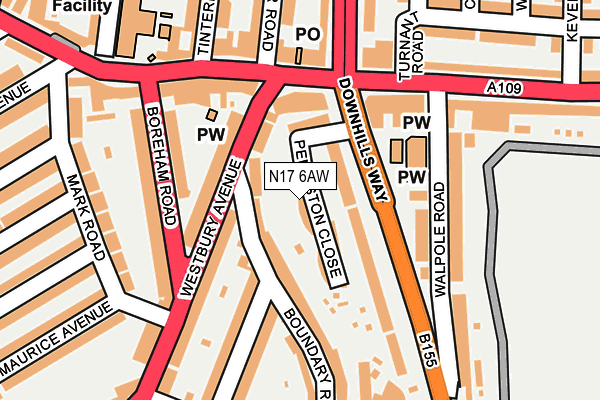 N17 6AW map - OS OpenMap – Local (Ordnance Survey) N17 6AW map - OS OpenMap – Local (Ordnance Survey)