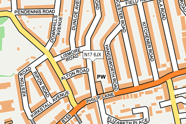 N17 6JX map - OS OpenMap – Local (Ordnance Survey) N17 6JX map - OS OpenMap – Local (Ordnance Survey)