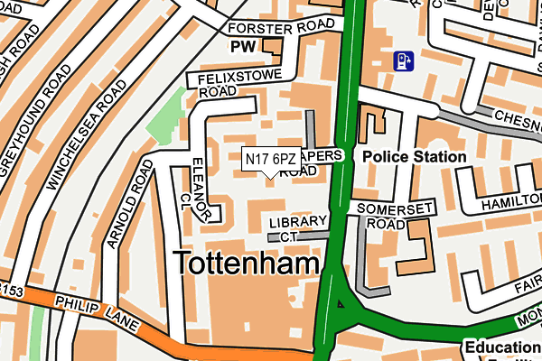 N17 6PZ map - OS OpenMap – Local (Ordnance Survey) N17 6PZ map - OS OpenMap – Local (Ordnance Survey)
