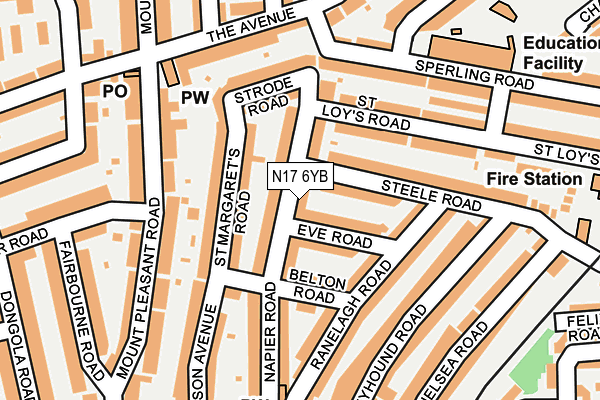 N17 6YB map - OS OpenMap – Local (Ordnance Survey) N17 6YB map - OS OpenMap – Local (Ordnance Survey)