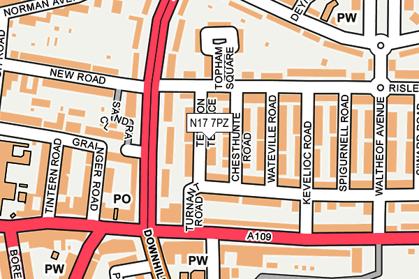 N17 7PZ map - OS OpenMap – Local (Ordnance Survey) N17 7PZ map - OS OpenMap – Local (Ordnance Survey)