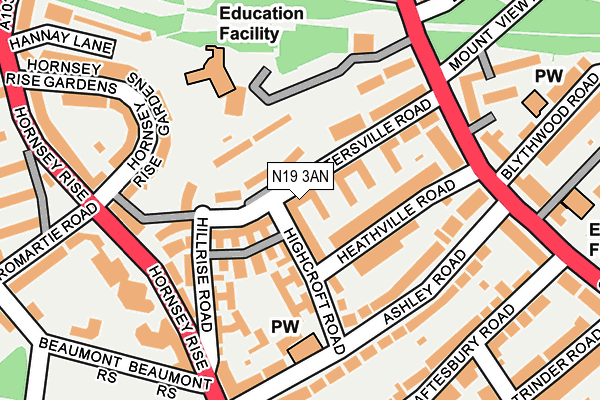 N19 3AN map - OS OpenMap – Local (Ordnance Survey)