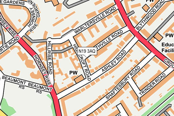 N19 3AQ map - OS OpenMap – Local (Ordnance Survey)