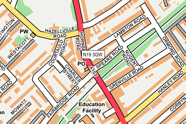 N19 3QW map - OS OpenMap – Local (Ordnance Survey) N19 3QW map - OS OpenMap – Local (Ordnance Survey)