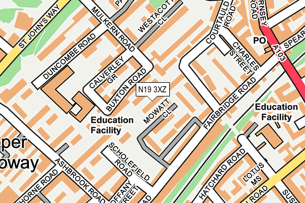 N19 3XZ map - OS OpenMap – Local (Ordnance Survey) N19 3XZ map - OS OpenMap – Local (Ordnance Survey)