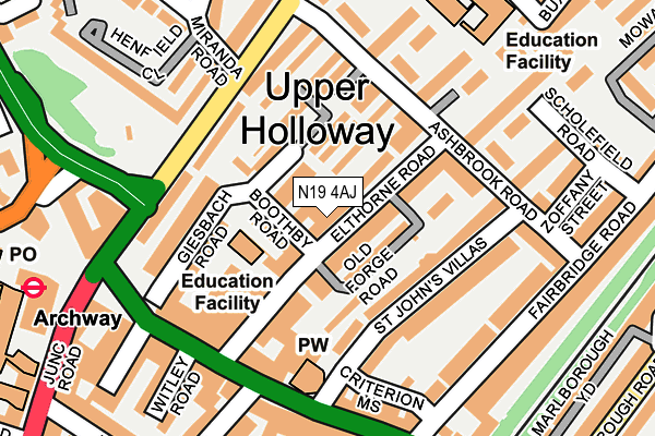 N19 4AJ map - OS OpenMap – Local (Ordnance Survey)