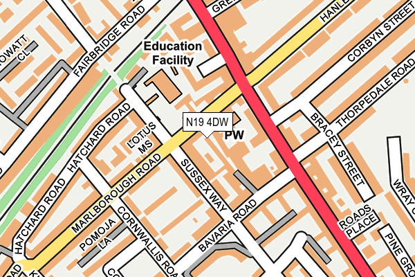N19 4DW map - OS OpenMap – Local (Ordnance Survey) N19 4DW map - OS OpenMap – Local (Ordnance Survey)