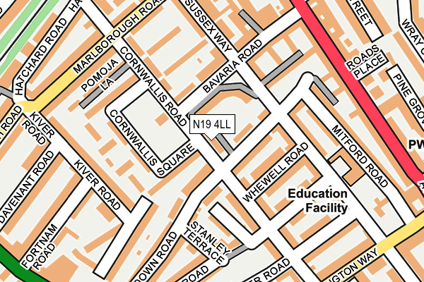 N19 4LL map - OS OpenMap – Local (Ordnance Survey)