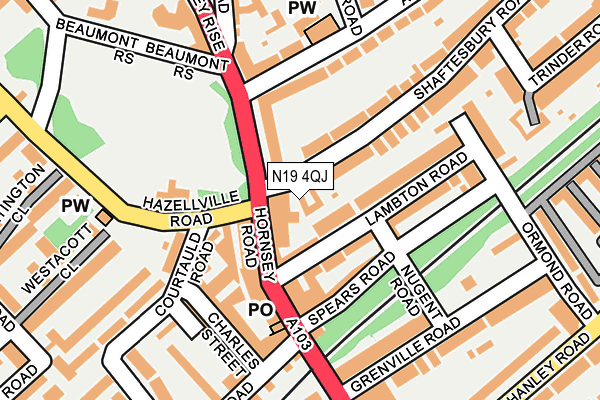 N19 4QJ map - OS OpenMap – Local (Ordnance Survey) N19 4QJ map - OS OpenMap – Local (Ordnance Survey)