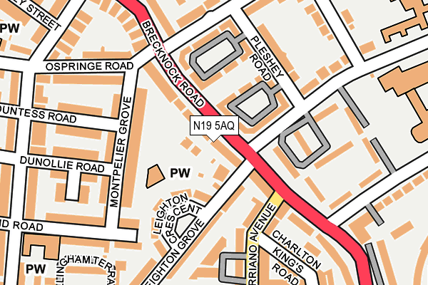 N19 5AQ map - OS OpenMap – Local (Ordnance Survey)