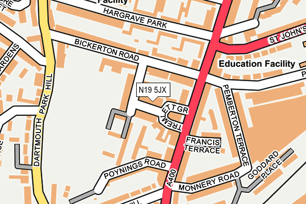 N19 5JX map - OS OpenMap – Local (Ordnance Survey) N19 5JX map - OS OpenMap – Local (Ordnance Survey)