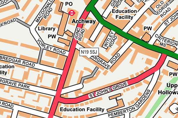 N19 5SJ map - OS OpenMap – Local (Ordnance Survey) N19 5SJ map - OS OpenMap – Local (Ordnance Survey)