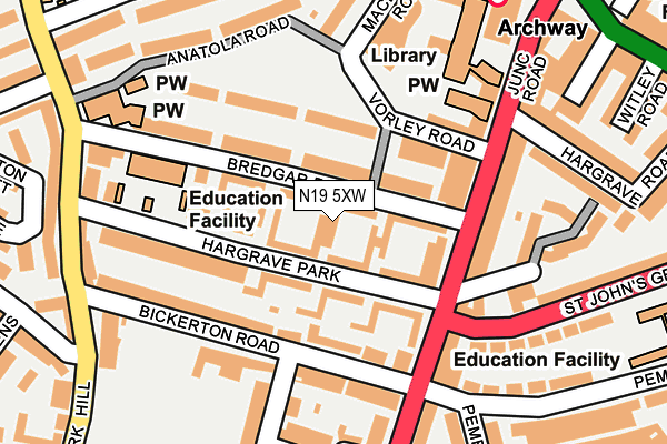 N19 5XW map - OS OpenMap – Local (Ordnance Survey)