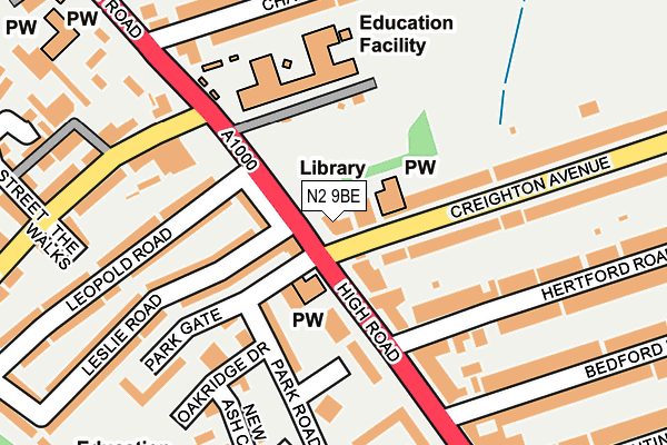 N2 9BE map - OS OpenMap – Local (Ordnance Survey)