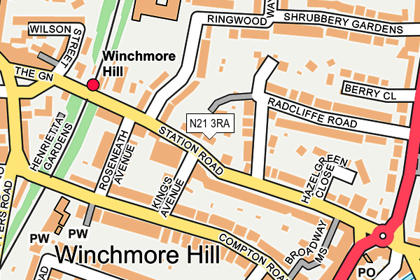 N21 3RA map - OS OpenMap – Local (Ordnance Survey)