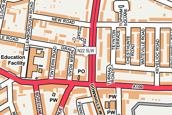 N22 5LW map - OS OpenMap – Local (Ordnance Survey) N22 5LW map - OS OpenMap – Local (Ordnance Survey)