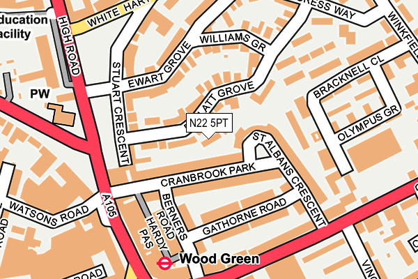 N22 5PT map - OS OpenMap – Local (Ordnance Survey) N22 5PT map - OS OpenMap – Local (Ordnance Survey)
