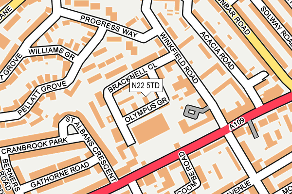 N22 5TD map - OS OpenMap – Local (Ordnance Survey) N22 5TD map - OS OpenMap – Local (Ordnance Survey)