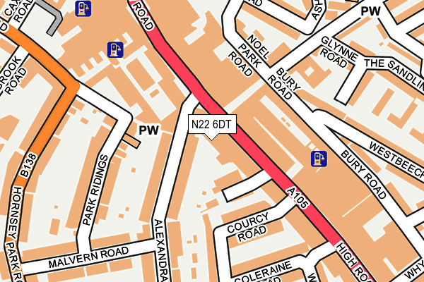 N22 6DT map - OS OpenMap – Local (Ordnance Survey) N22 6DT map - OS OpenMap – Local (Ordnance Survey)