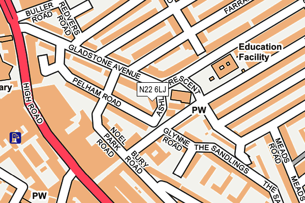 N22 6LJ map - OS OpenMap – Local (Ordnance Survey)