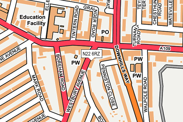 N22 6RZ map - OS OpenMap – Local (Ordnance Survey) N22 6RZ map - OS OpenMap – Local (Ordnance Survey)