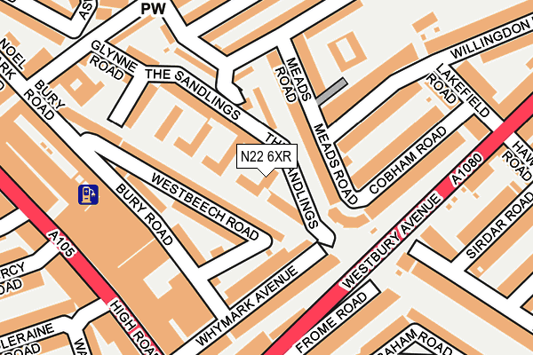 N22 6XR map - OS OpenMap – Local (Ordnance Survey) N22 6XR map - OS OpenMap – Local (Ordnance Survey)