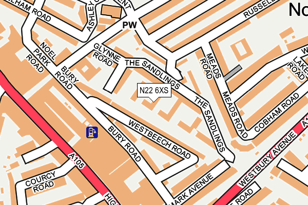 N22 6XS map - OS OpenMap – Local (Ordnance Survey) N22 6XS map - OS OpenMap – Local (Ordnance Survey)