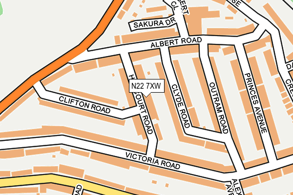 N22 7XW map - OS OpenMap – Local (Ordnance Survey) N22 7XW map - OS OpenMap – Local (Ordnance Survey)
