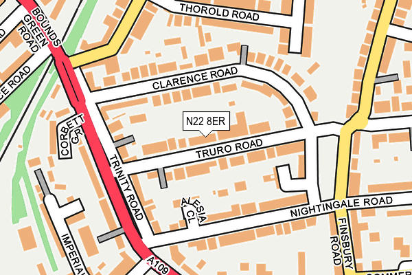 N22 8ER map - OS OpenMap – Local (Ordnance Survey) N22 8ER map - OS OpenMap – Local (Ordnance Survey)