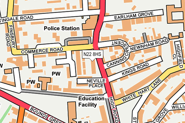 N22 8HS map - OS OpenMap – Local (Ordnance Survey) N22 8HS map - OS OpenMap – Local (Ordnance Survey)