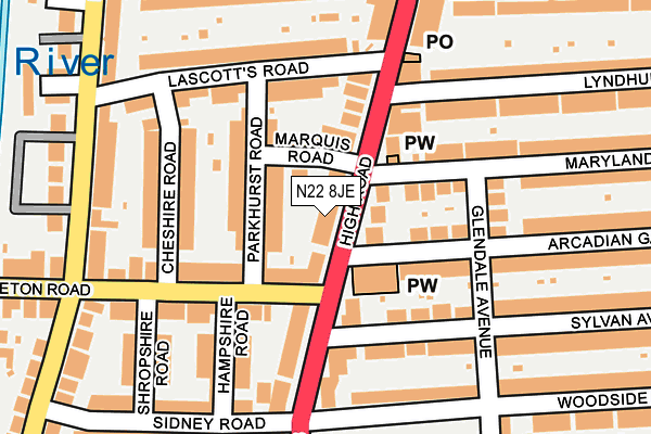 N22 8JE map - OS OpenMap – Local (Ordnance Survey) N22 8JE map - OS OpenMap – Local (Ordnance Survey)
