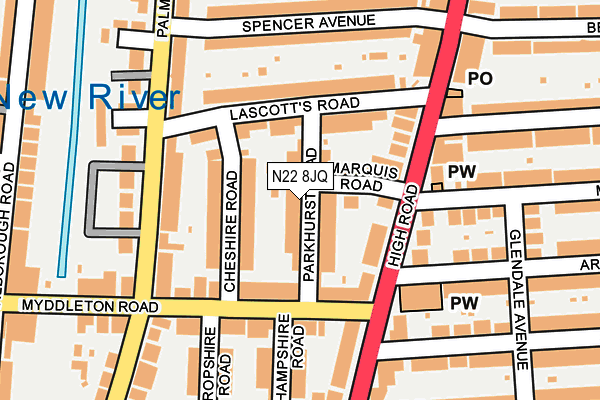 N22 8JQ map - OS OpenMap – Local (Ordnance Survey) N22 8JQ map - OS OpenMap – Local (Ordnance Survey)